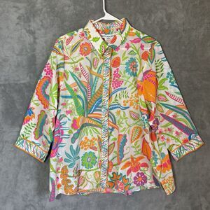 Gretchen Scott Boyfriend Shirt 2XL Top Tropical Floral Colorful Preppy Button Up